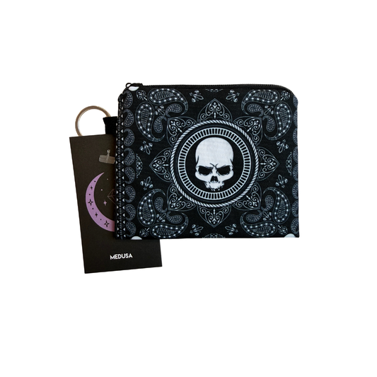Black pouch with skull design and 'Medusa' branding on a white background
