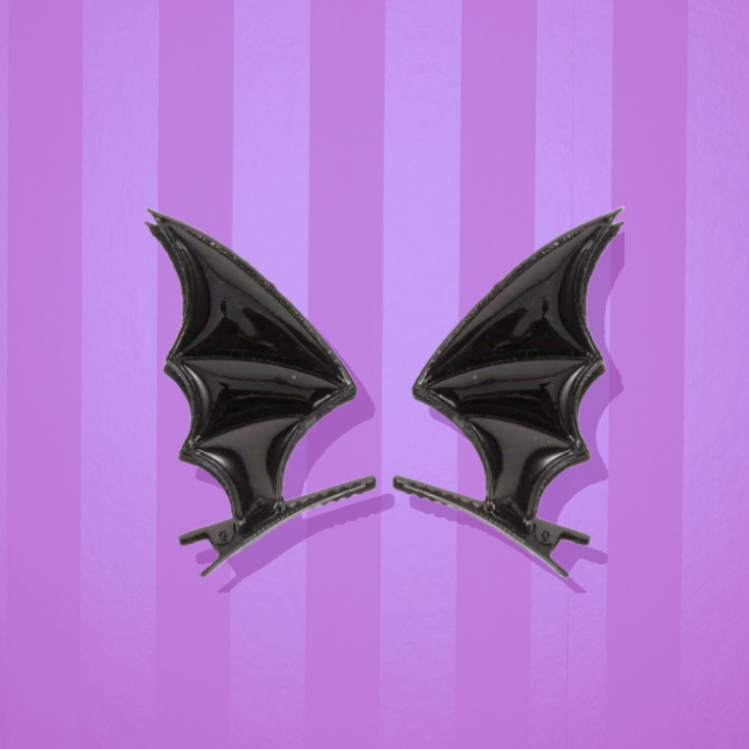 Pair of gothic black bat wings hair clips