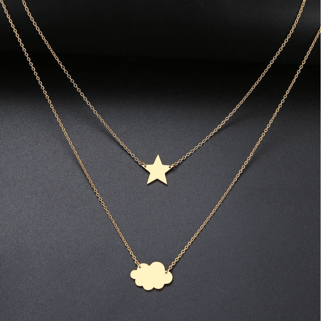 Star, Cloud Necklace - Gold