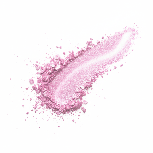Pink makeup powder in a swatch on a white background