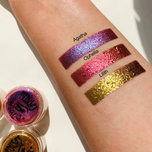 Arm swatches of Duochrome Eye Dust - Agatha