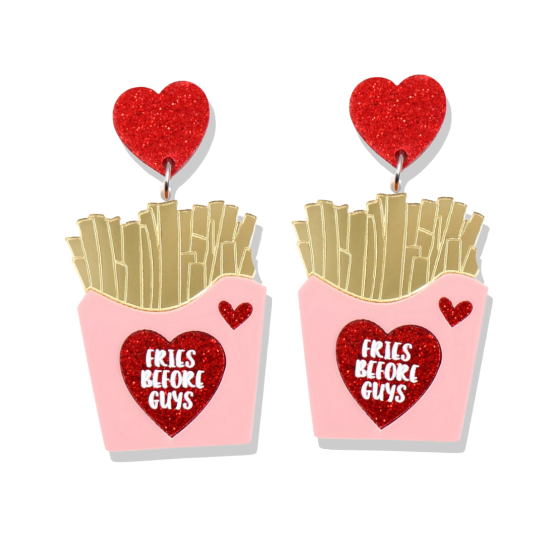 Fries Before Guys - Red Glitter Earrings