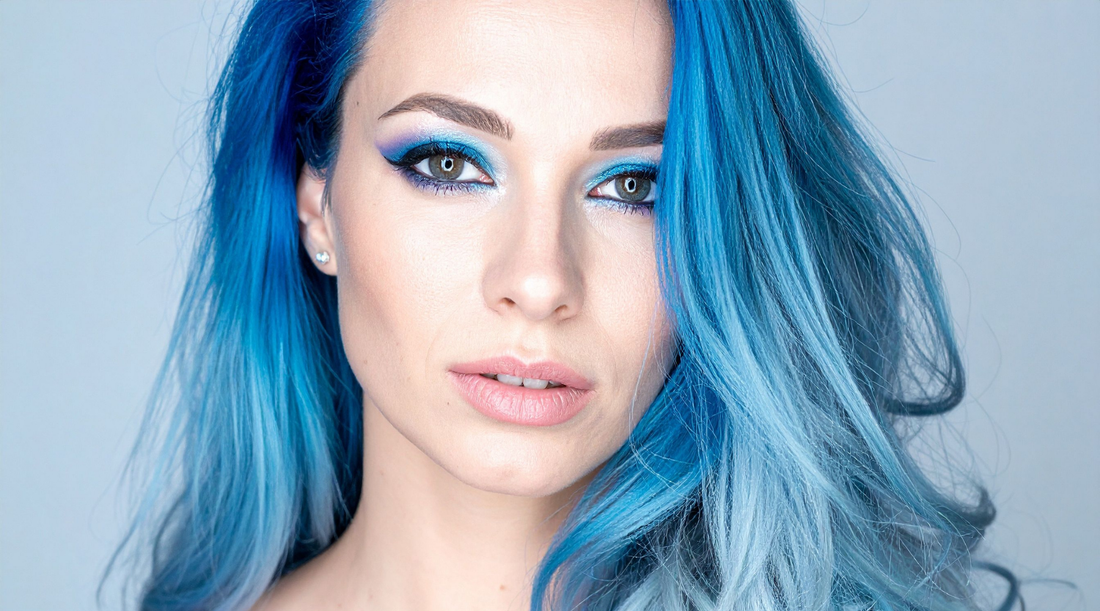 woman with blue hair and blue eyeshadow