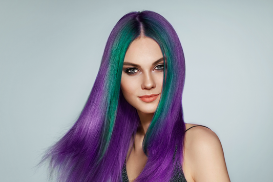 woman with purple and teal hair