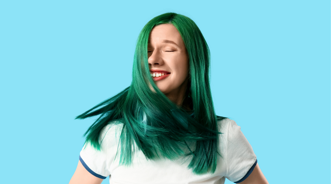 woman with emerald green hair