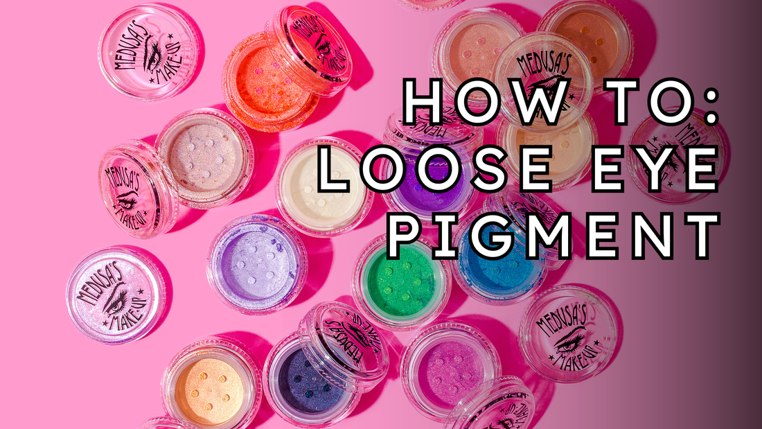 Medusa's Makeup loose eye dusts shown on a pink background