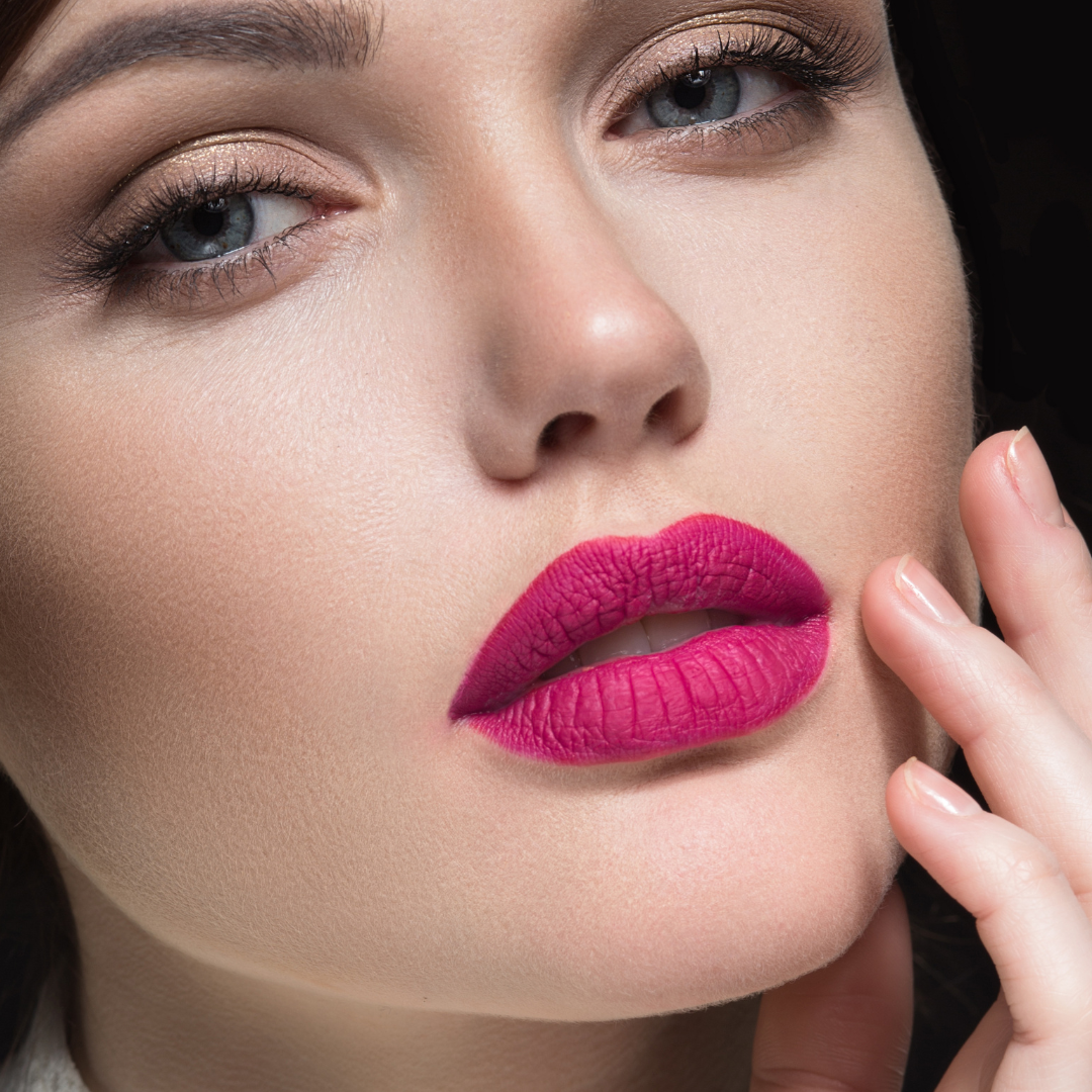 Model wearing matte liquid lipstick Medusa's Makeup