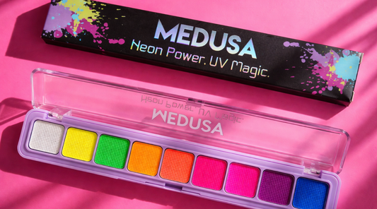 neon palette on pink background