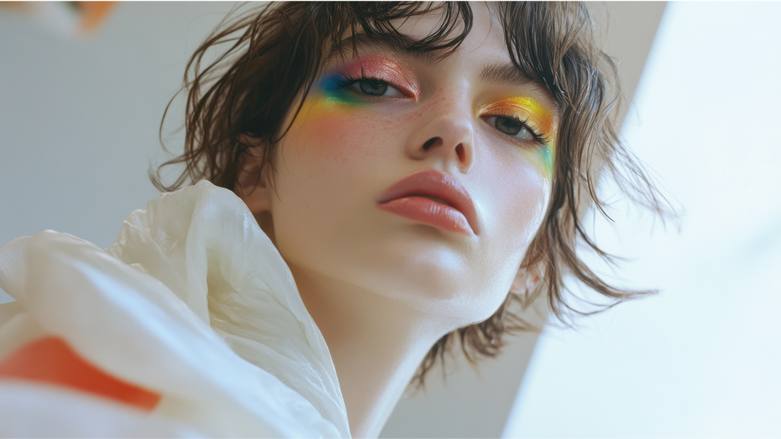 woman wearing rainbow eyeshadow