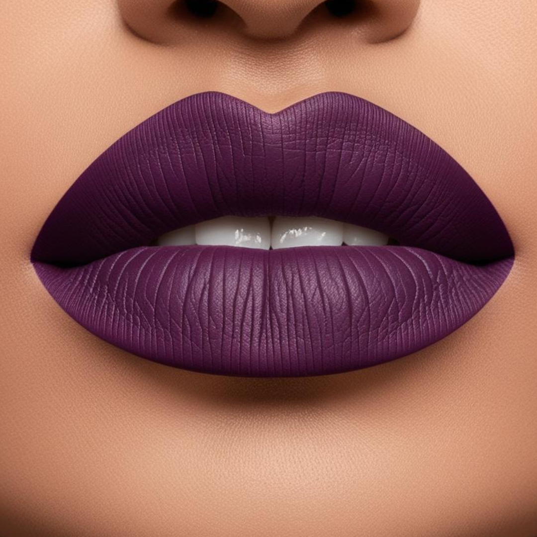 Close up model lips wearing forevermore in purple