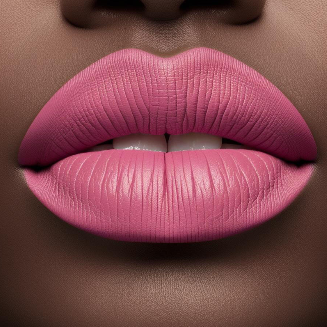 Close up model lips wearing forevermore in pink