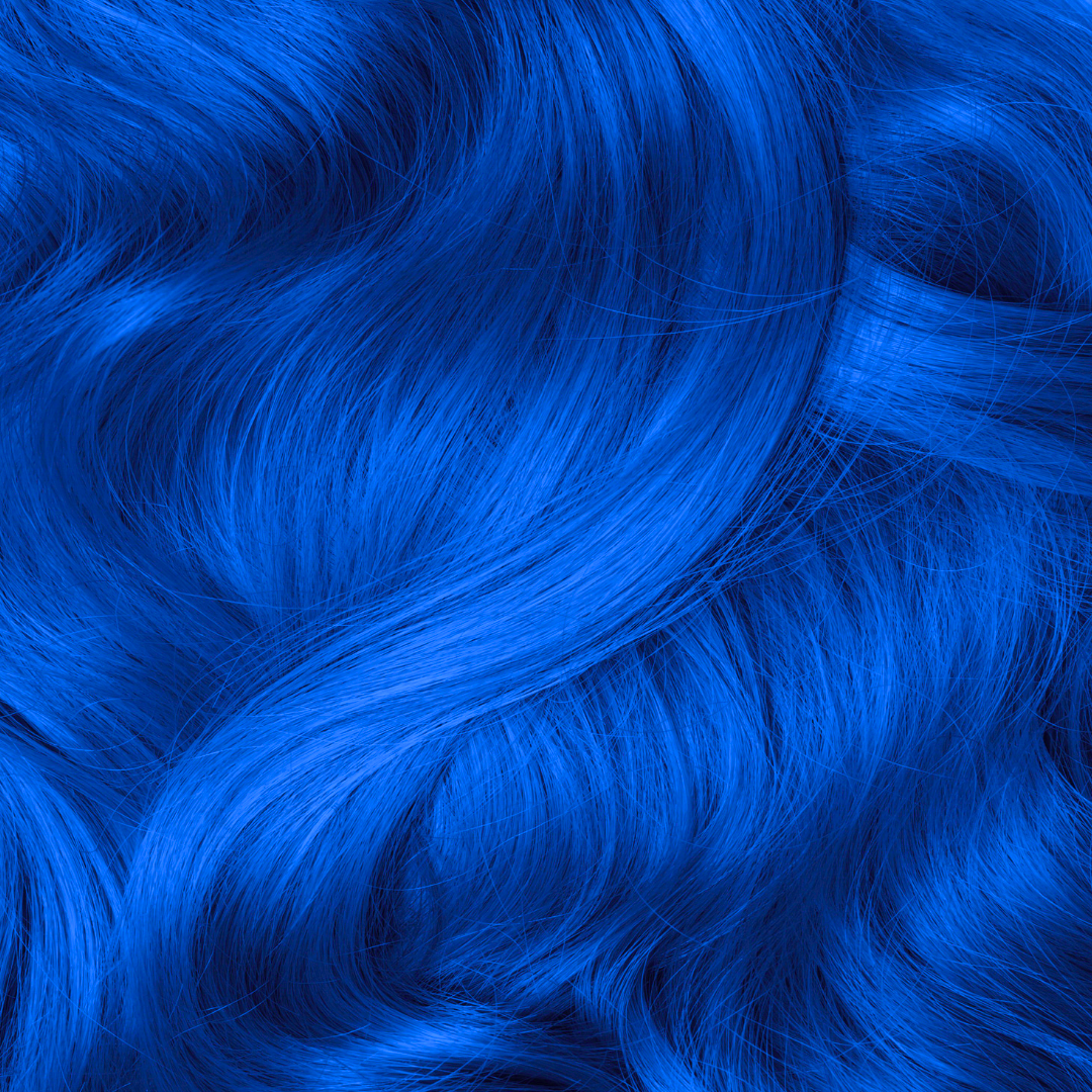 Close-up of blue hair extensions with wavy texture