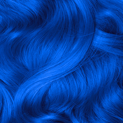 Close-up of blue hair extensions with wavy texture