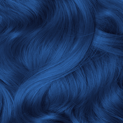 Close-up of blue hair extensions with wavy texture