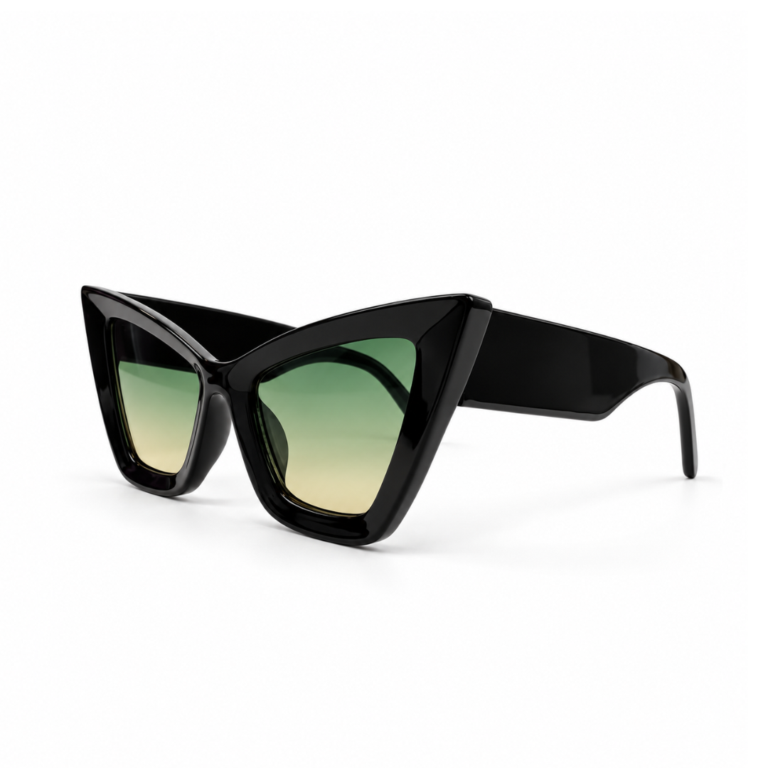 White cat-eye sunglasses with dark gray lenses, shown from a side-facing perspective on a clean white background.