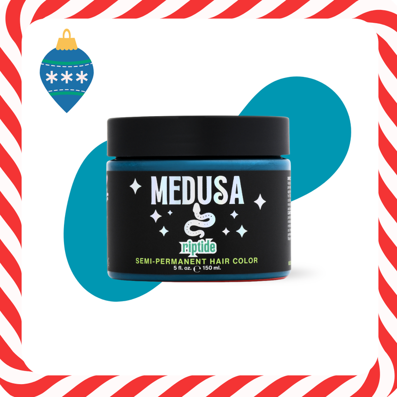 Jar of Medusa hair color with a decorative border