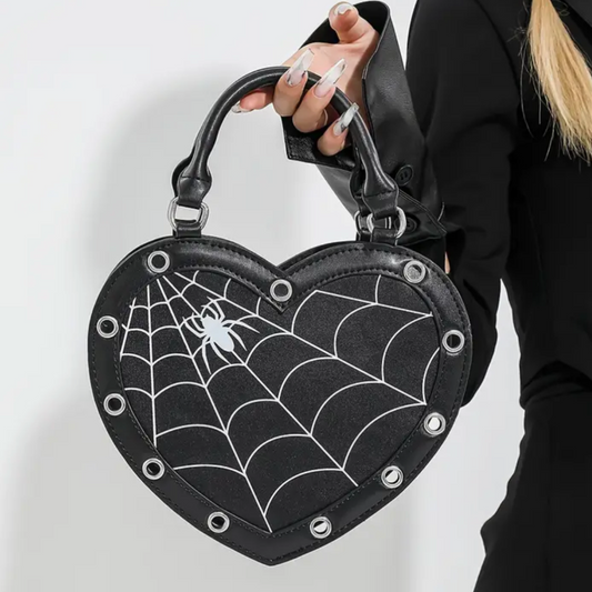 Black Heart Shaped Spider Web Bag