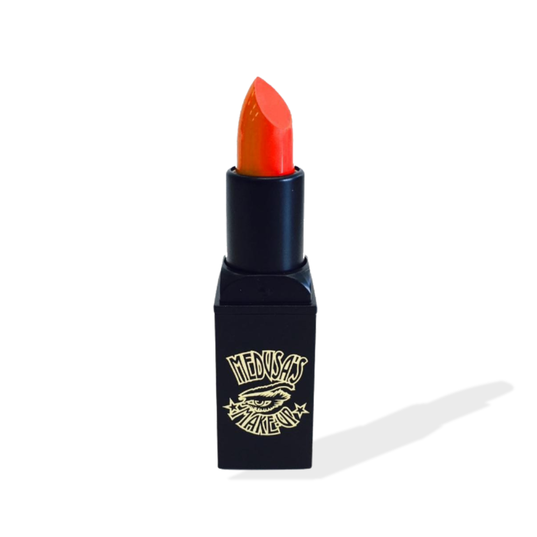 Lipstick with black case and visible brand logo on a white background
