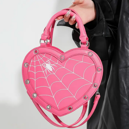 Pink Heart Shaped Spider Web Bag