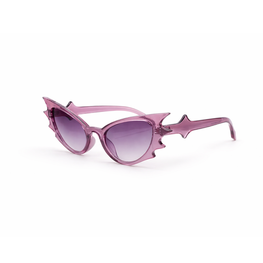 Purple cat-eye sunglasses on a white background