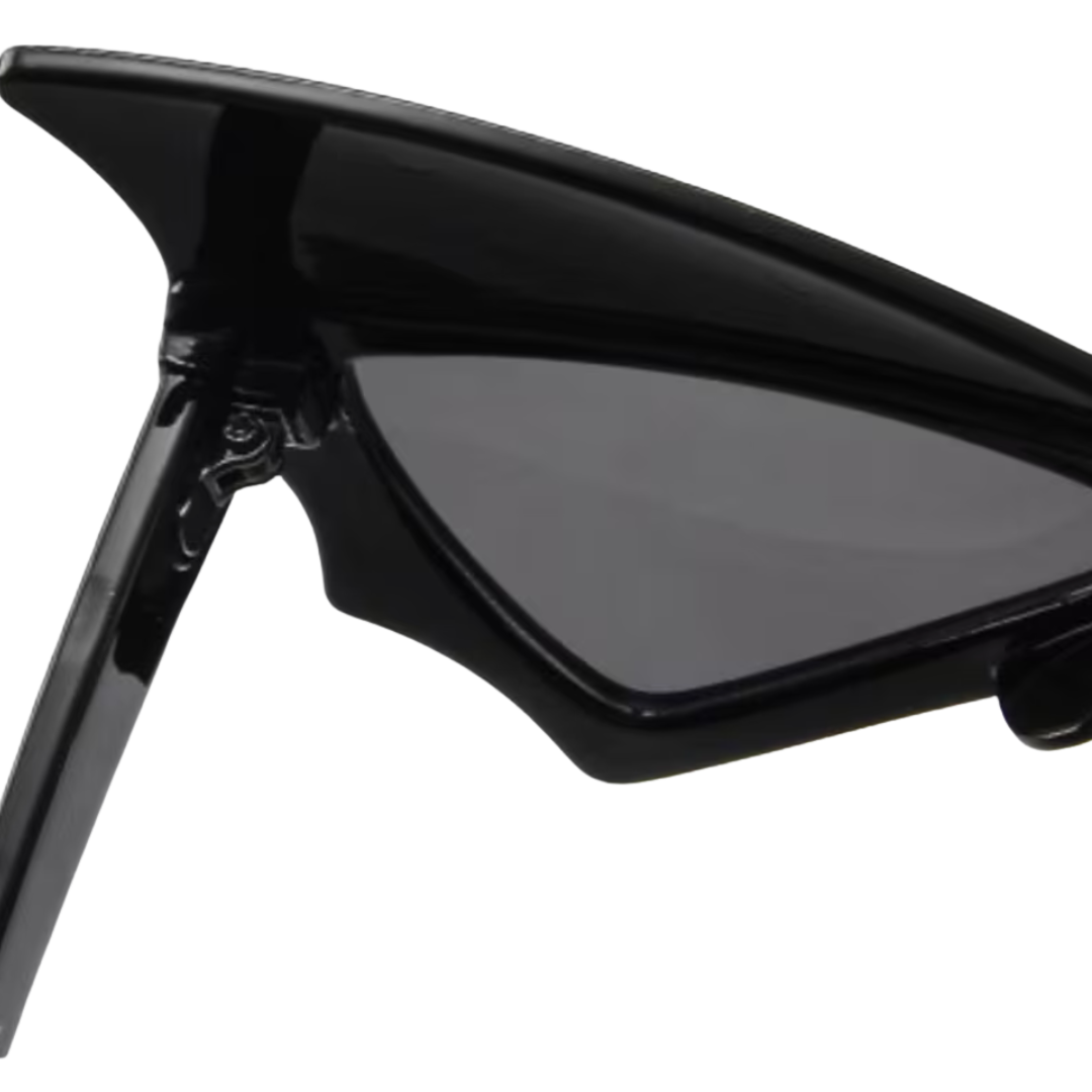 Black sunglasses with a clear lens on a white background