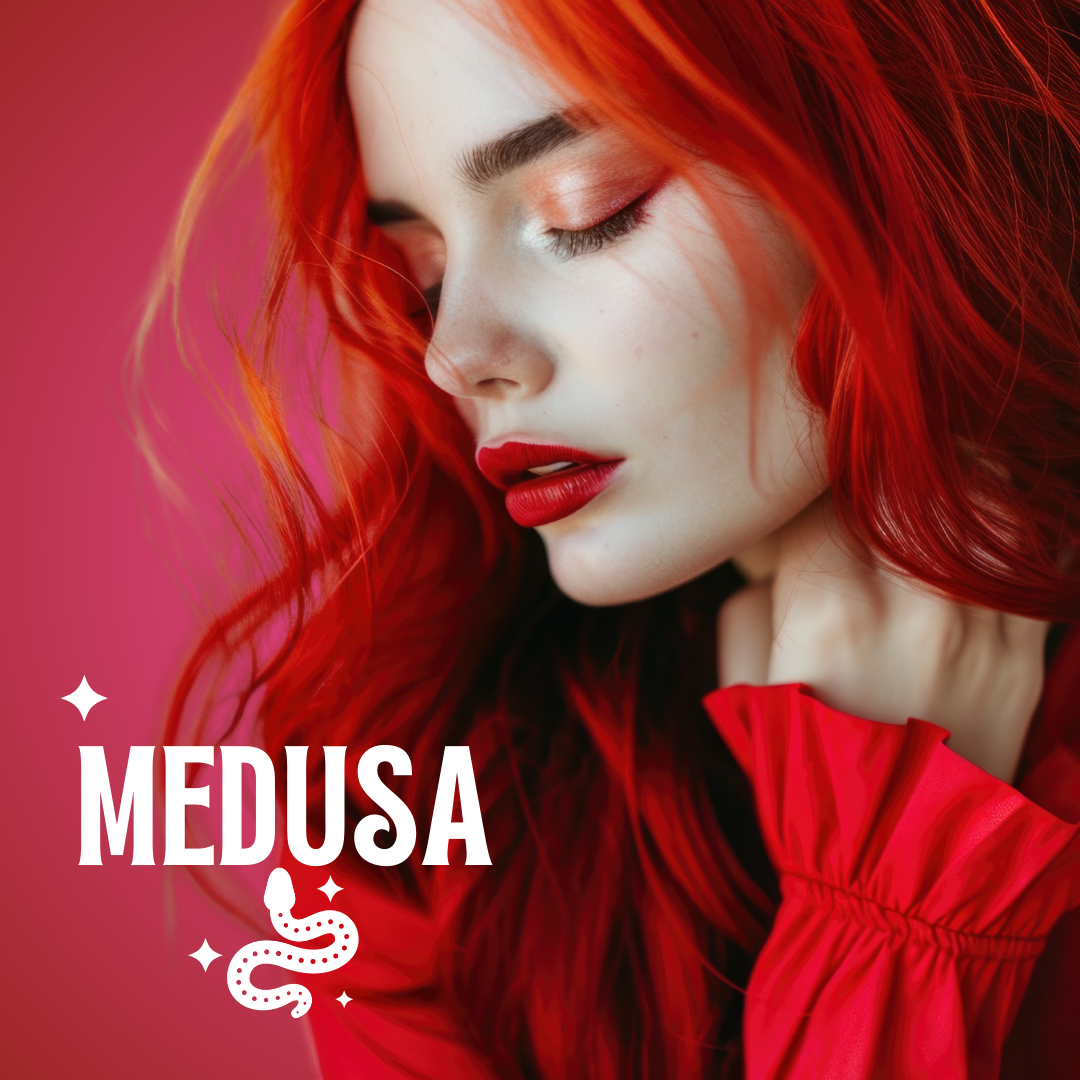 Medusa semi-permanent hair dye, model with bright red rebel hair