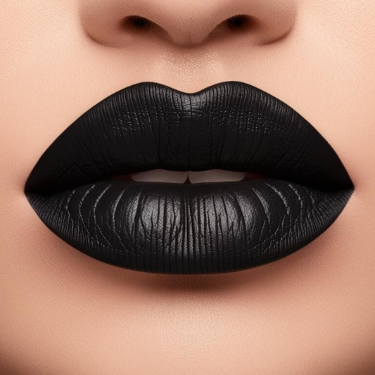 Close up model lips wearing forevermore in black