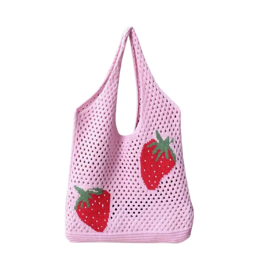 Strawberry Print Boho Knitted Shoulder Bag