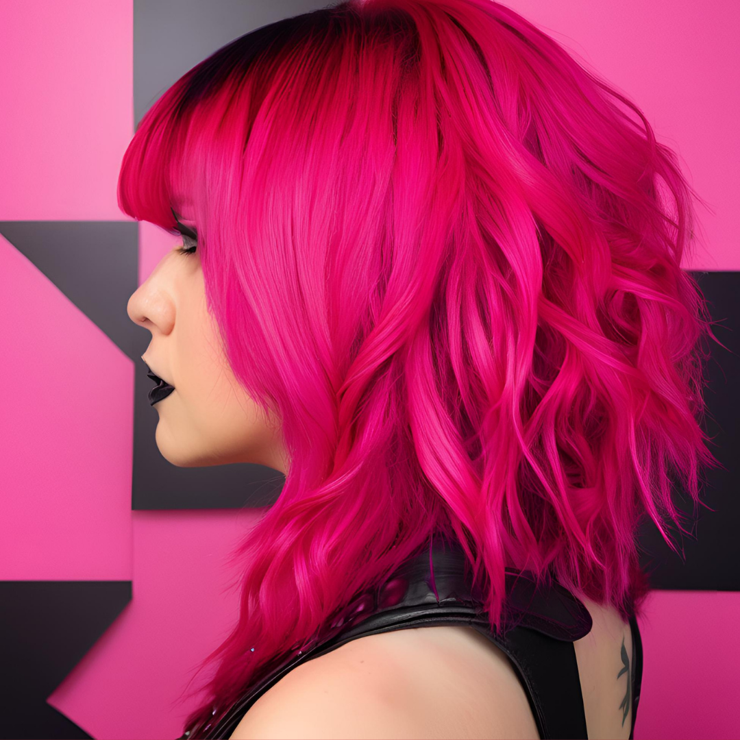 model wearing hot pink hair dye After Party