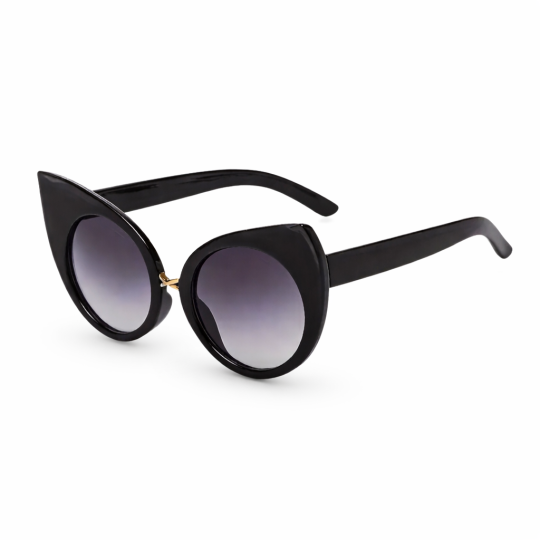 Black cat-eye sunglasses with gradient lenses on a white background