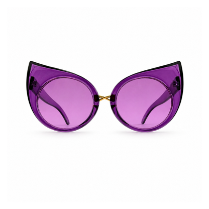 Purple cat-eye sunglasses on a white background