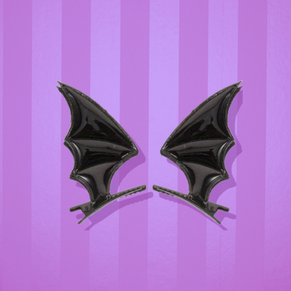 Pair of gothic black bat wings hair clips