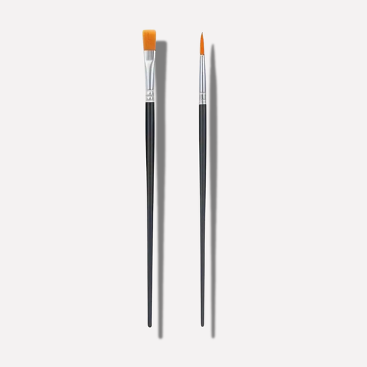 Two paintbrushes with orange bristles on a white background
