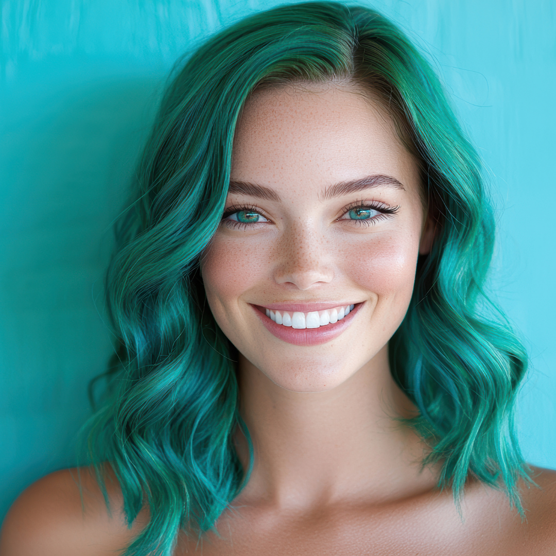 model wearing sea green hair riptide
