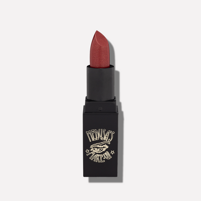 Lipstick with black case and visible brand logo on a white background