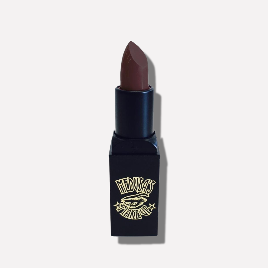 Lipstick with a black case featuring a brand logo on a white background