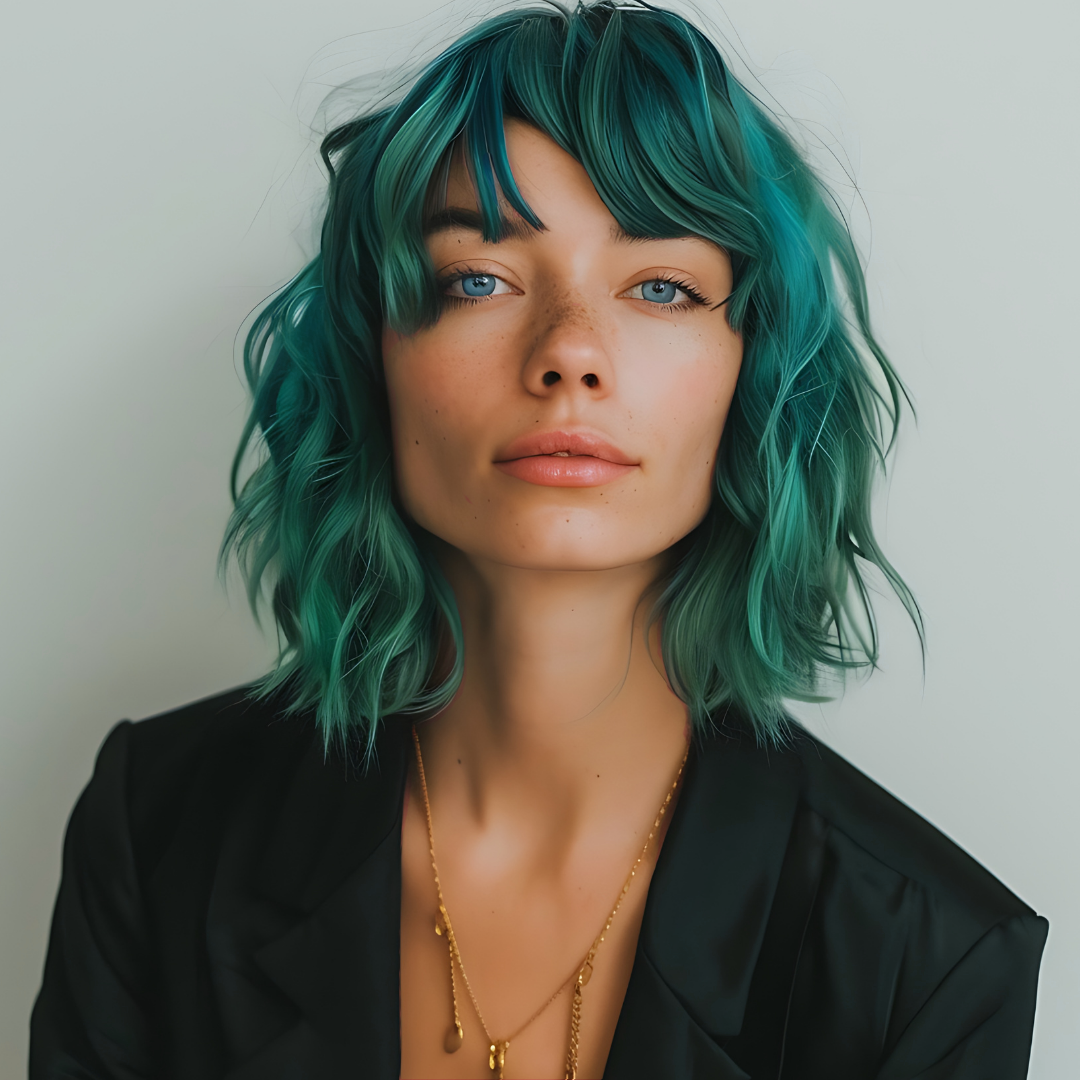 model wearing sea green hair 