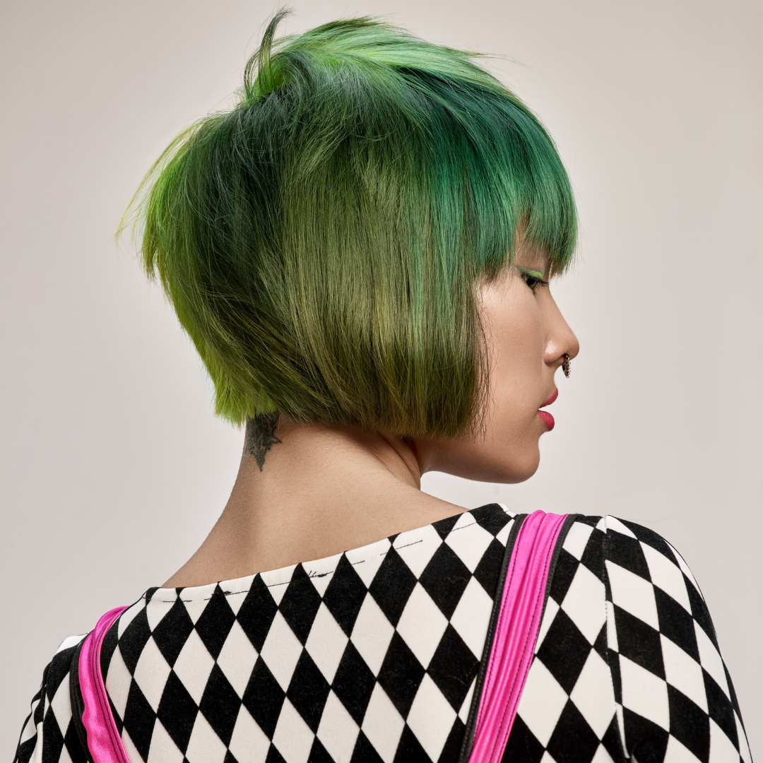 model wearing green hair emerald ivy