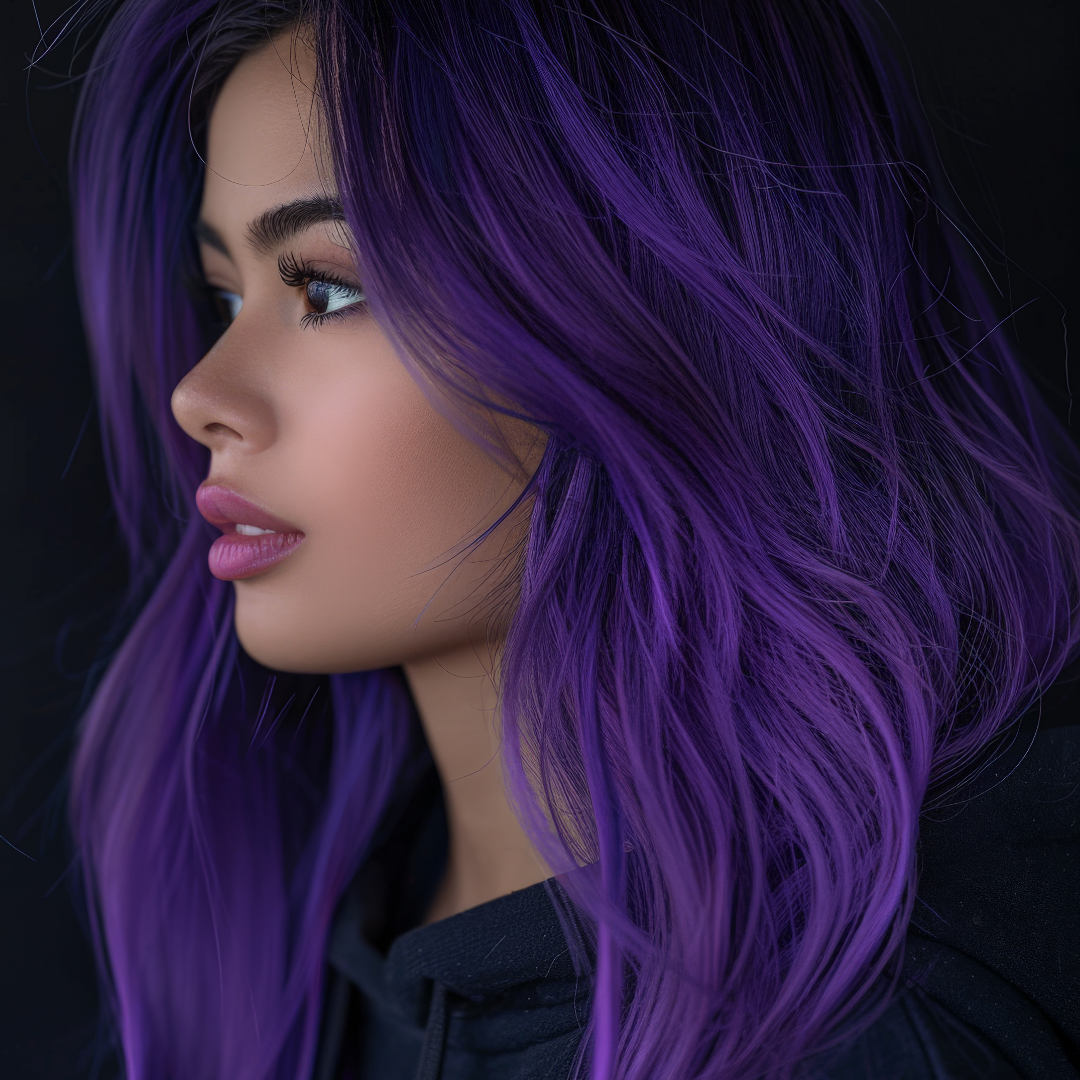 model wearing purple hair spellbound