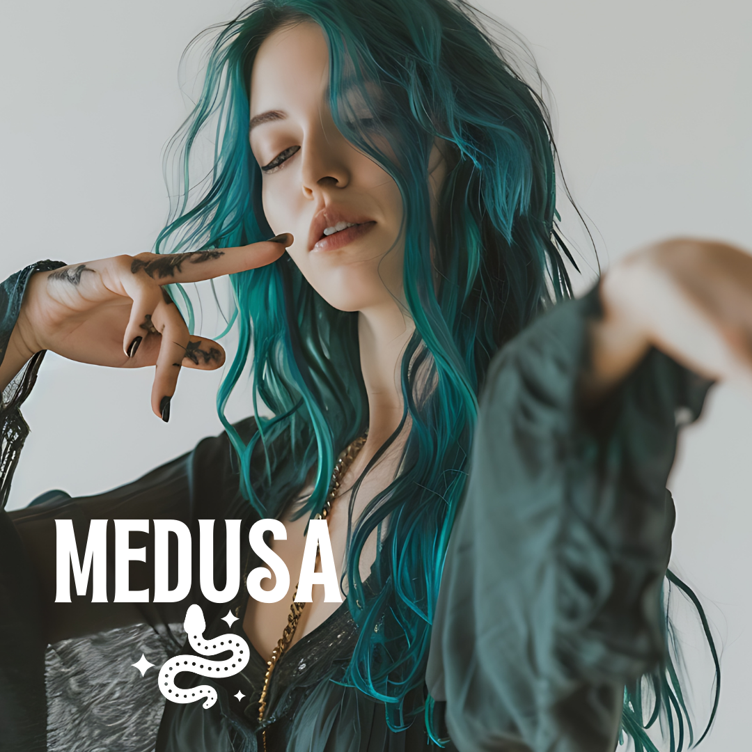 model with teal hair