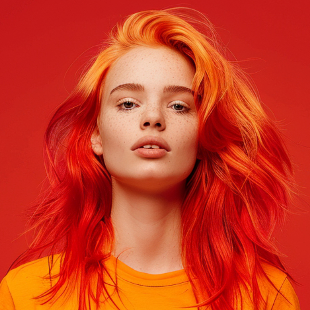 model wearing orange pop hair color