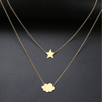 Star, Cloud Necklace - Gold