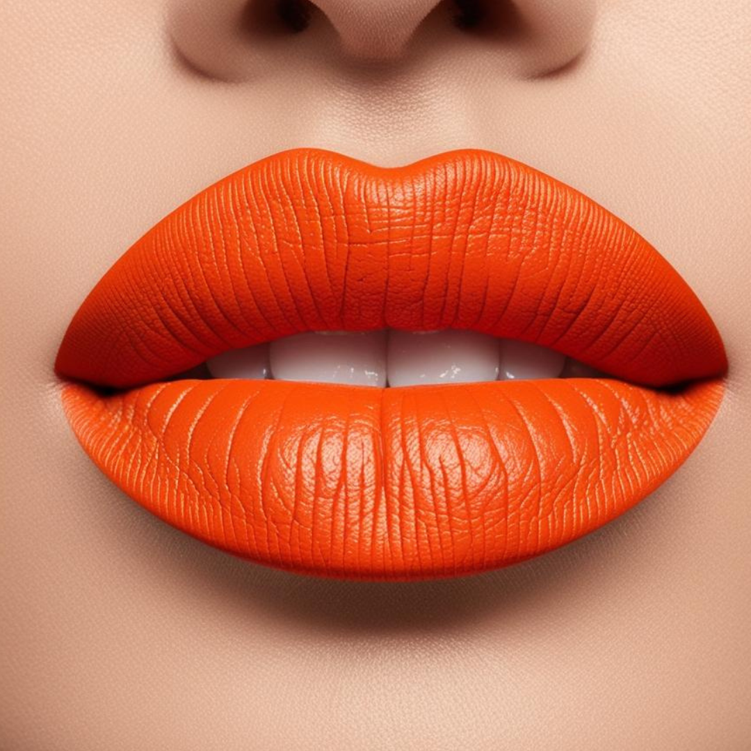 Close up model lips wearing forevermore in orange