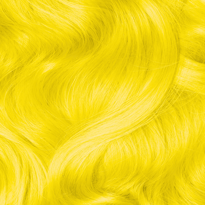 Close-up of bright yellow hair with wavy texture