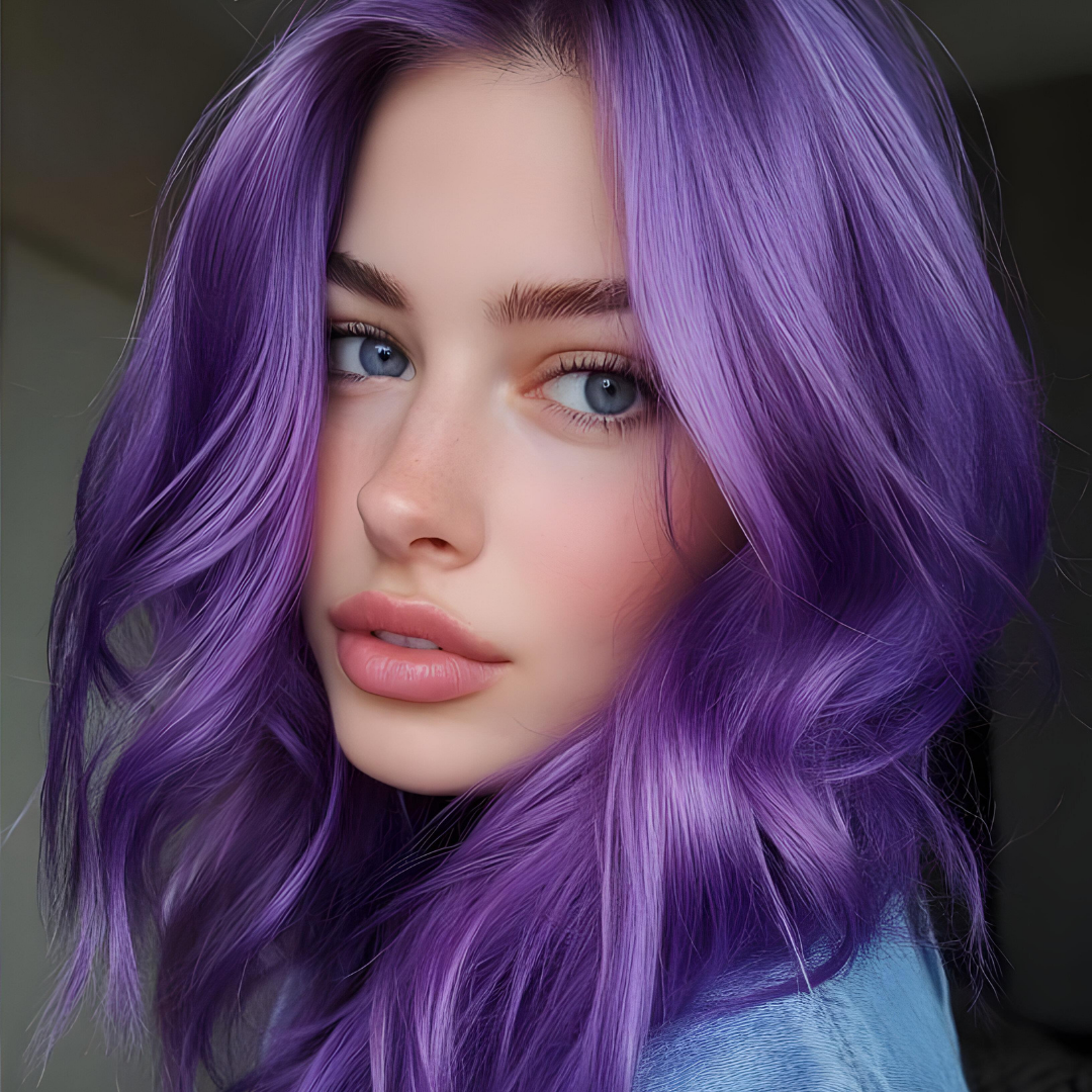 model with purple hair wearing spellbound