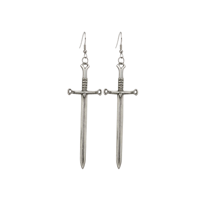 Sword-shaped earrings on a white background