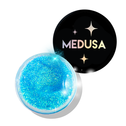 Blue iridescent, micro glitter gel.