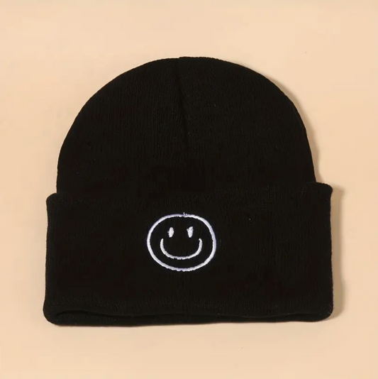 black smiley beanie
