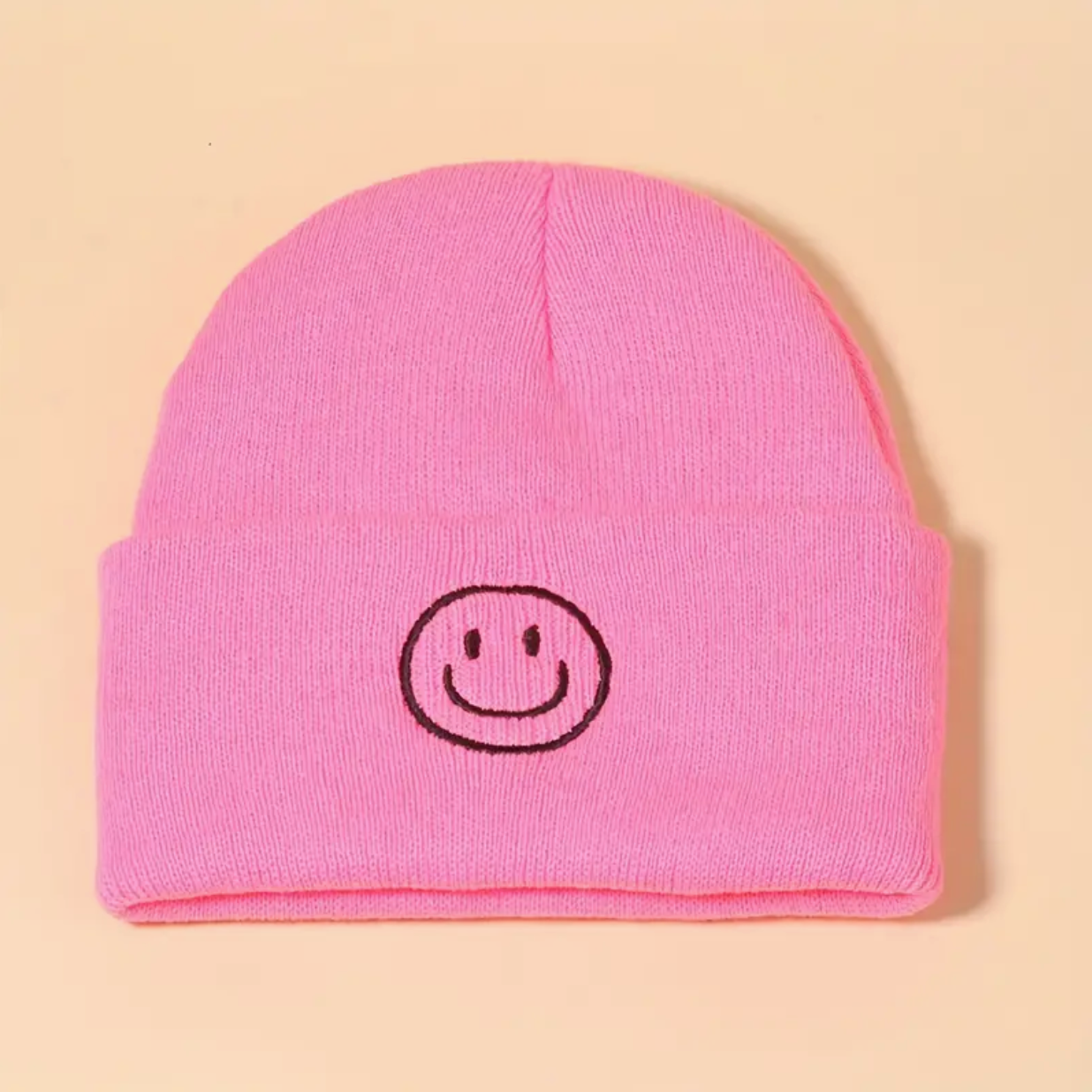 pink smiley beanie