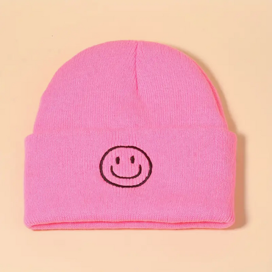 pink smiley beanie